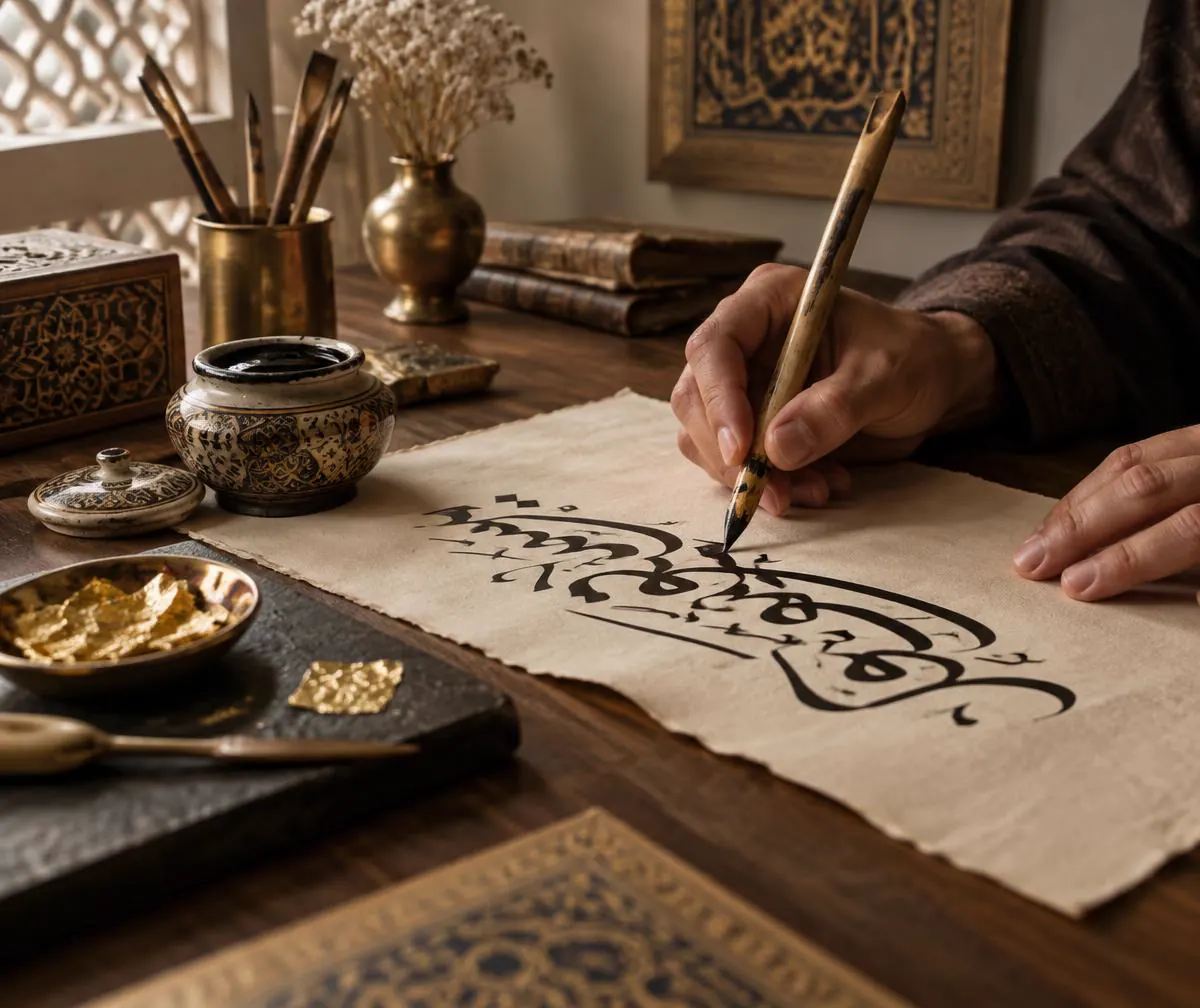 Calligrapher creating an original artwork by hand